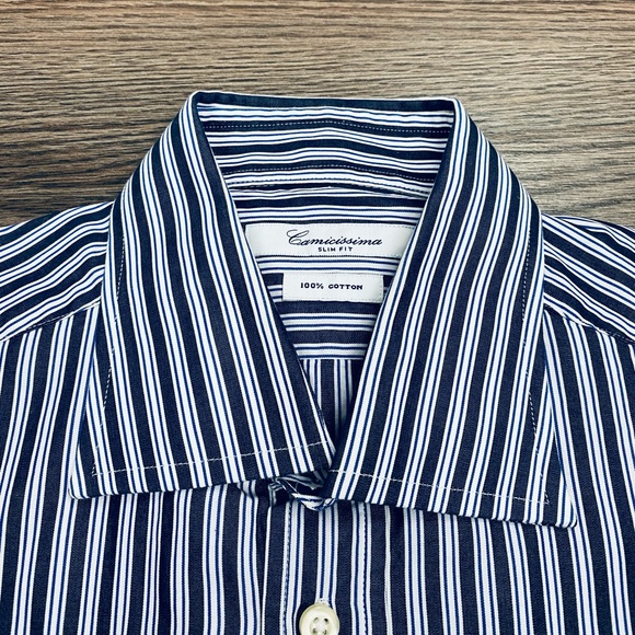Camicissima Navy & White Stripe Slim Shirt 15.5 - Picture 2 of 5
